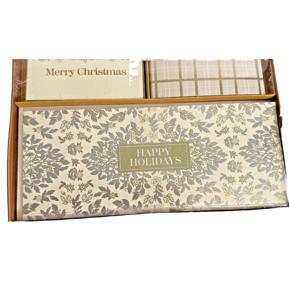 Elum Holiday Christmas Cards and Envelopes Gold Ivory Set of 18 Happy Holidays